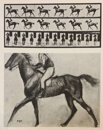 Eadweard Muybridge, The Horse in Motion, 1878, with a sketch by Degas of the second image