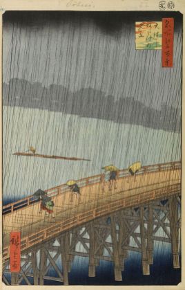 Hiroshige, Sudden Shower Over Shin-Ohashi Bridge and Atake, 1857
