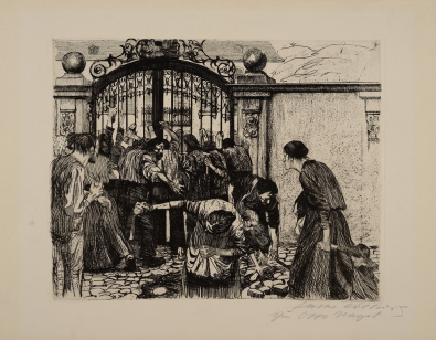 Kathe Kollowitz, Revolt By the Gates of a Park, 1897