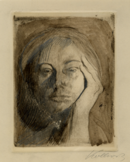 Kathe Kollowitz, Self Portrait with hand against cheek, 1906