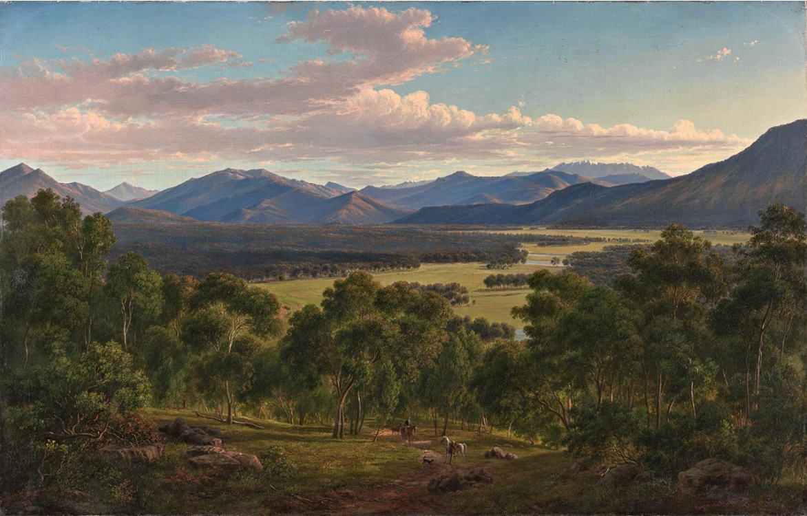 Eugène von Guérard, Spring in the Valley of the Mitta Mitta with the Bogong Ranges, 1866